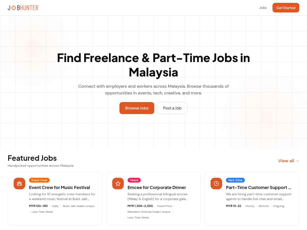 JobHunter job board platform screenshot showing job search interface