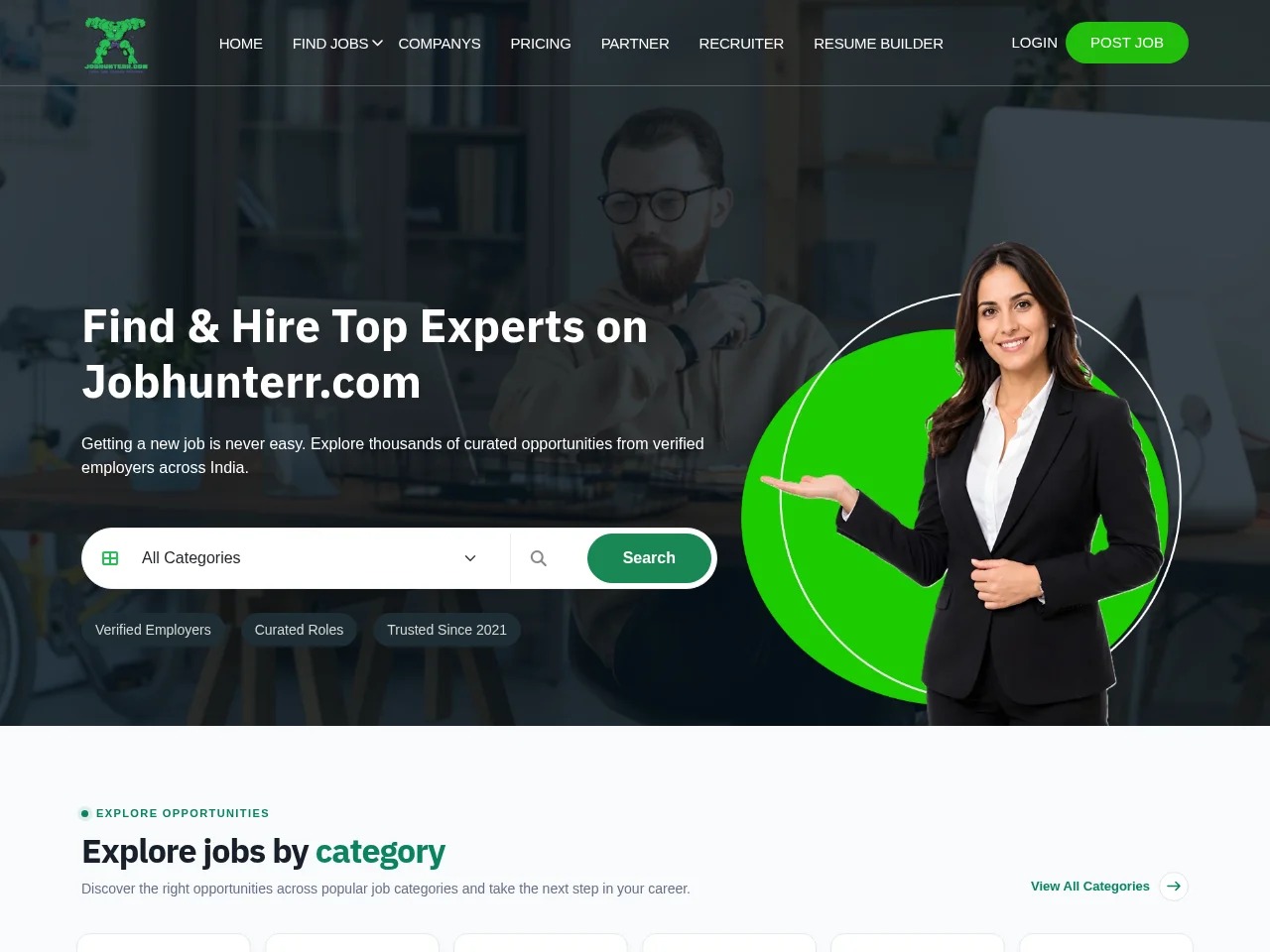 Jobhunterr job board platform screenshot showing job search interface