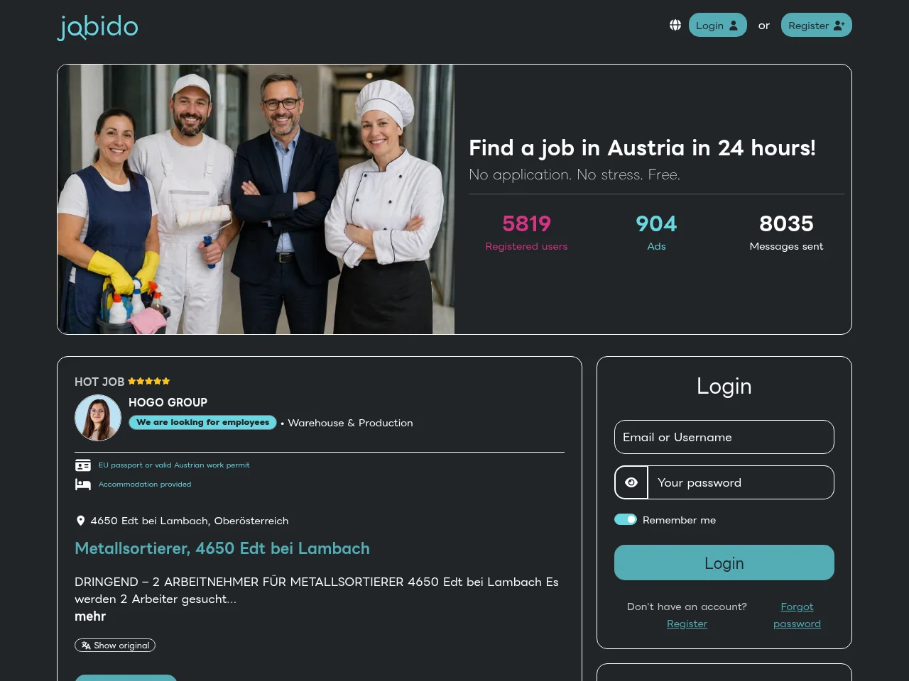 Jobido screenshot Jobido job board platform screenshot showing job search interface