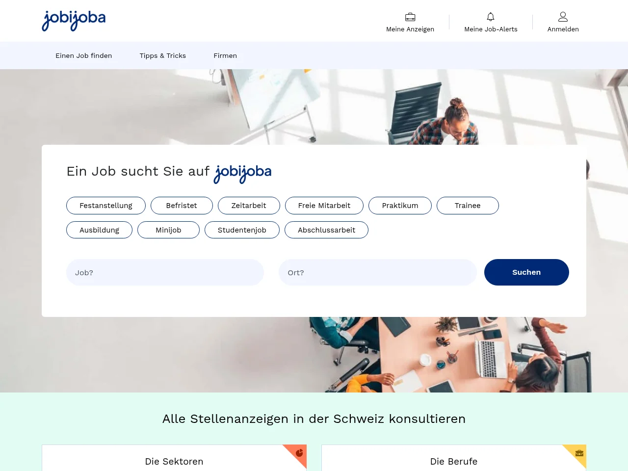 Jobijoba.ch job board platform screenshot showing job search interface