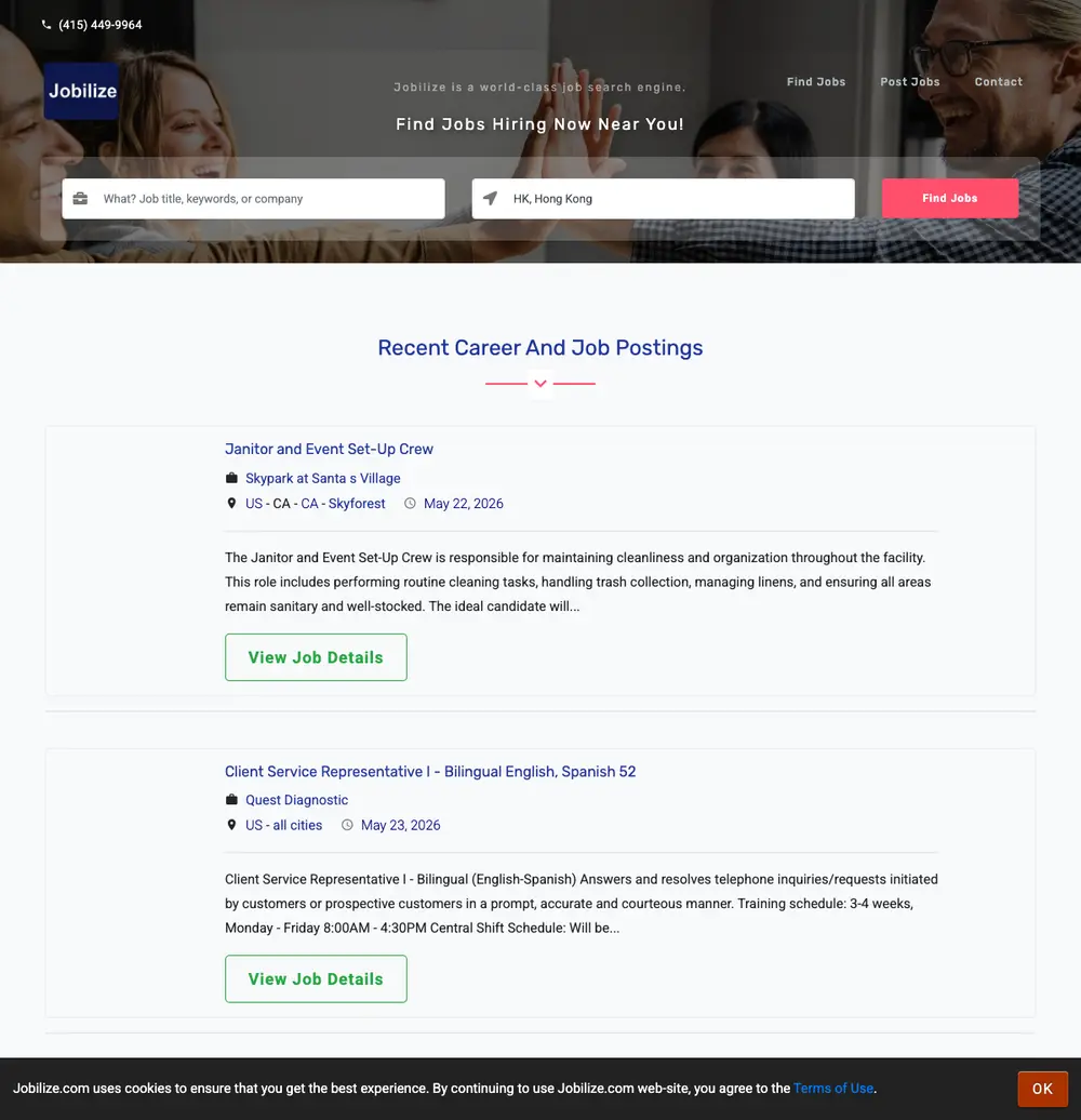 Jobilize job board platform screenshot showing job search interface