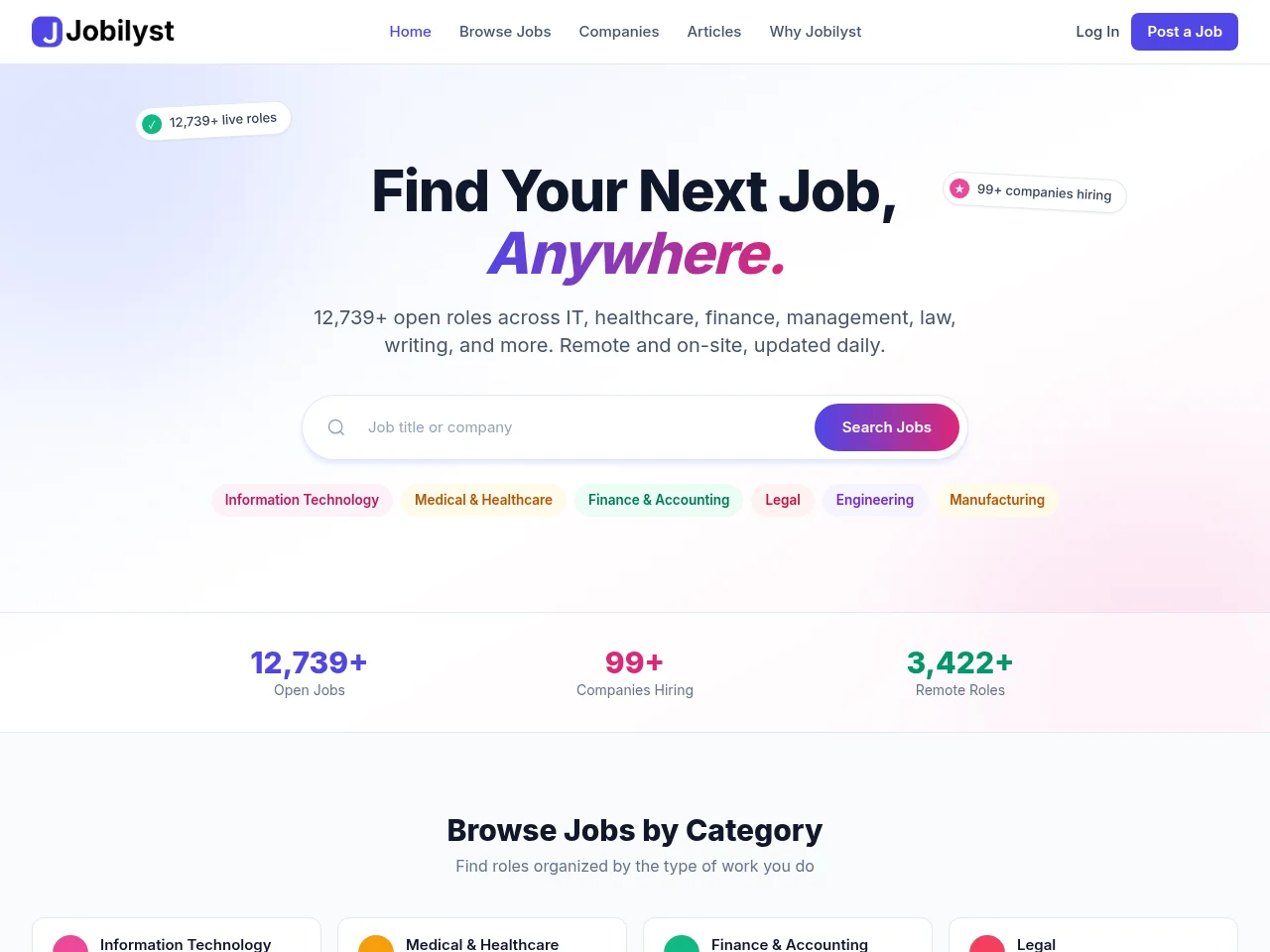 Jobilyst screenshot Jobilyst job board platform screenshot showing job search interface