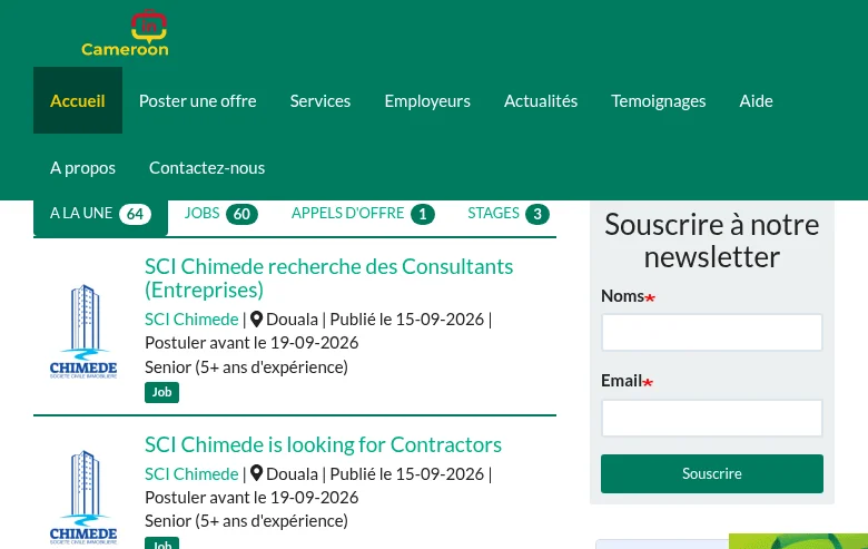 Job in Cameroun screenshot Job in Cameroun job board platform screenshot showing job search interface
