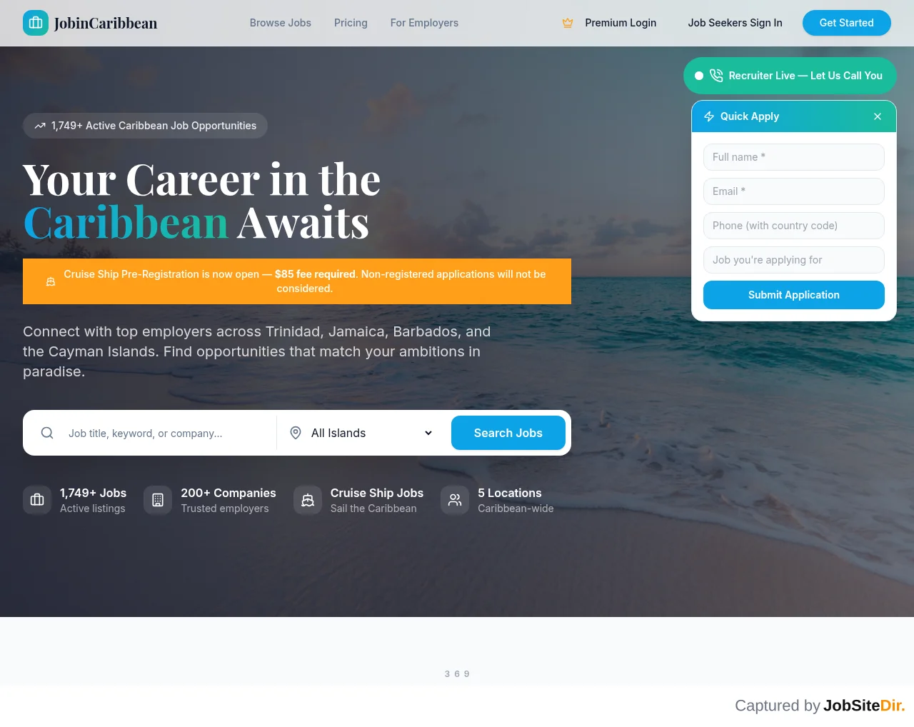 Job in Caribbean website screenshot