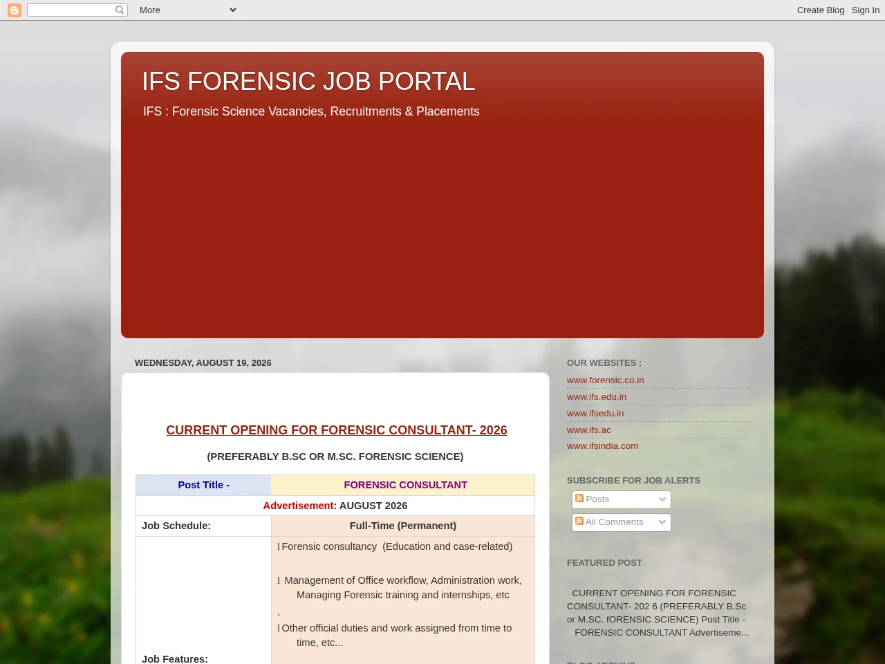 IFS Forensic Job Portal job board platform screenshot showing job search interface