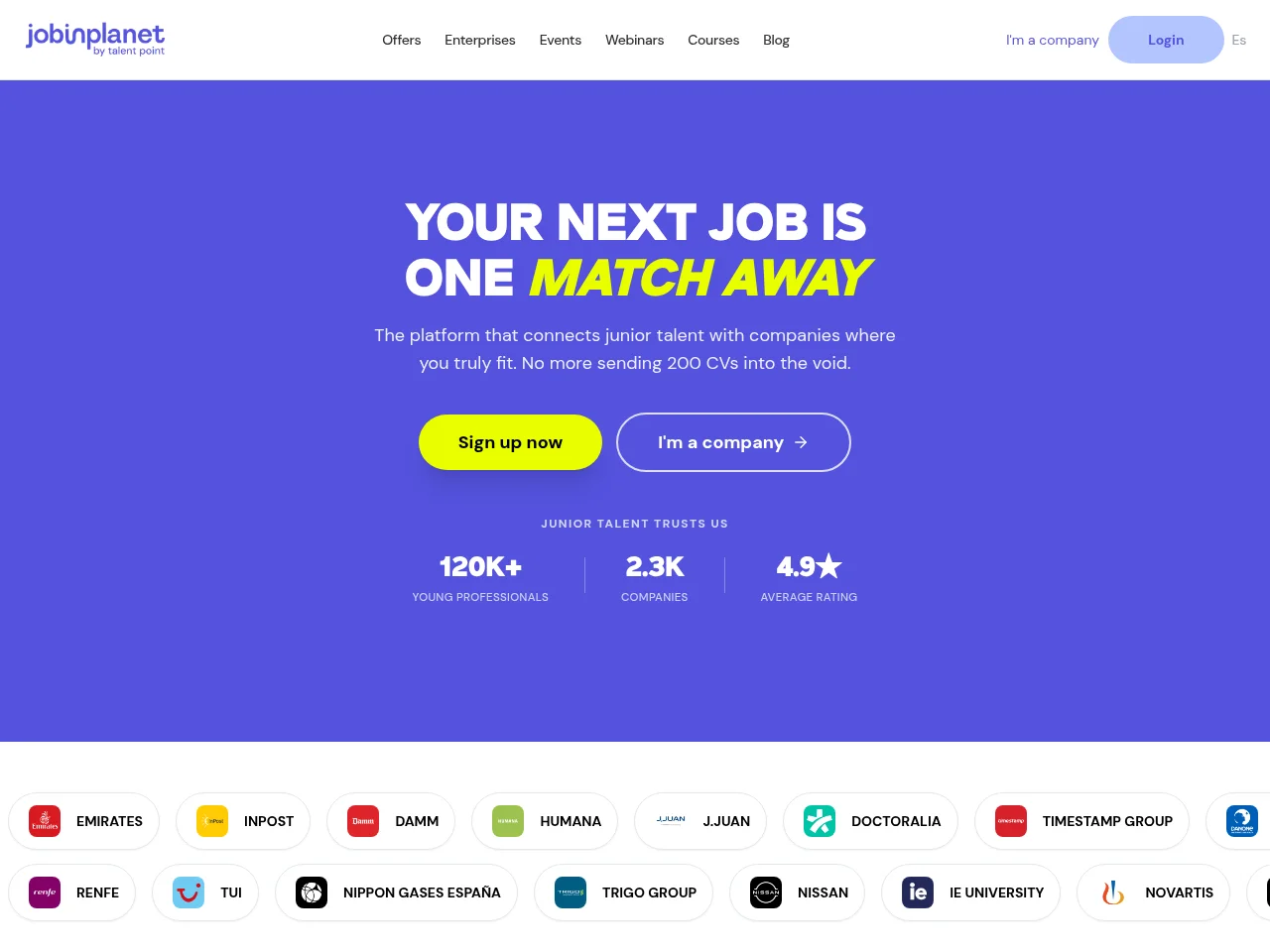Jobinplanet job board platform screenshot showing job search interface