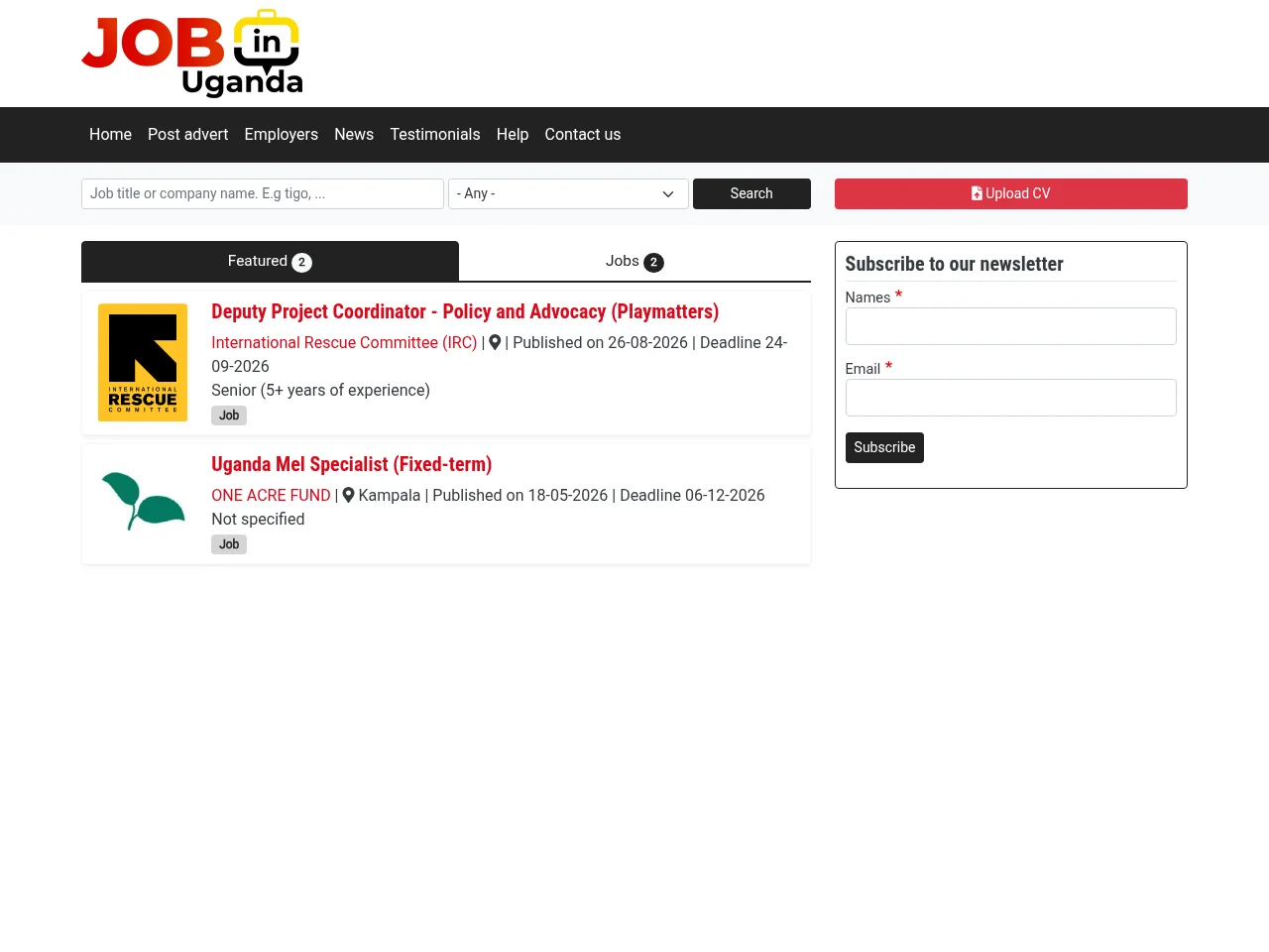 Job in Uganda screenshot Job in Uganda job board platform screenshot showing job search interface