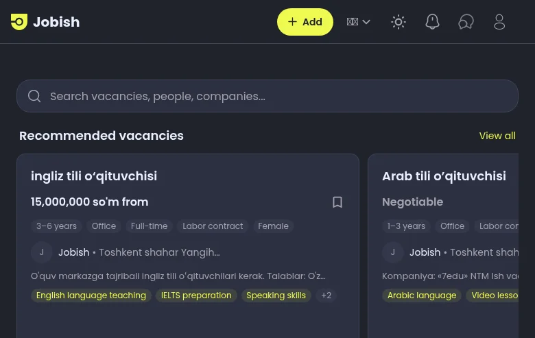 Jobish screenshot Jobish job board platform screenshot showing job search interface