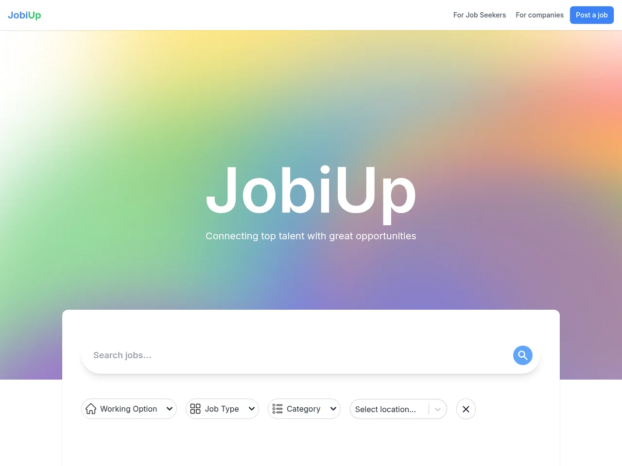 JobiUp job board platform screenshot showing job search interface