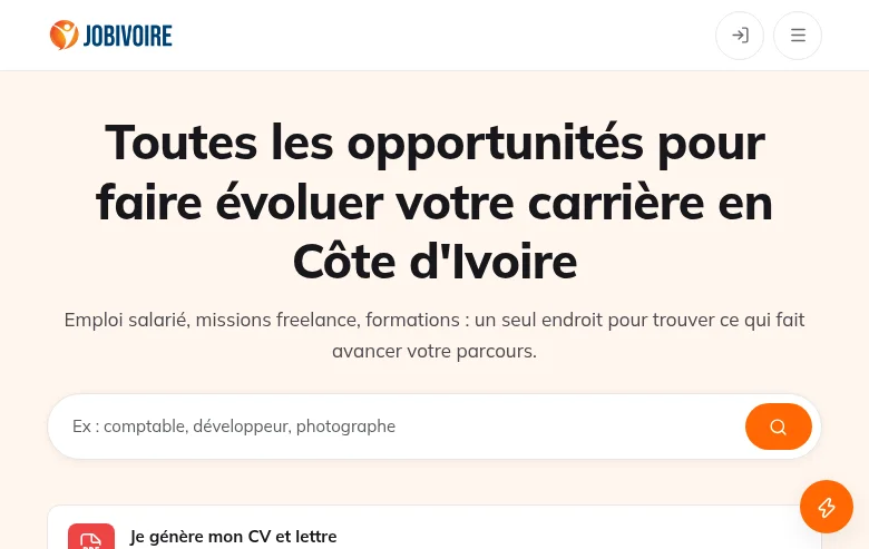 Jobivoire job board platform screenshot showing job search interface