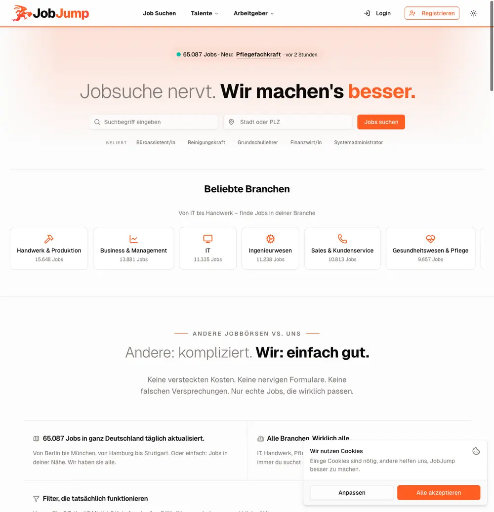 JobJump job board platform screenshot showing job search interface