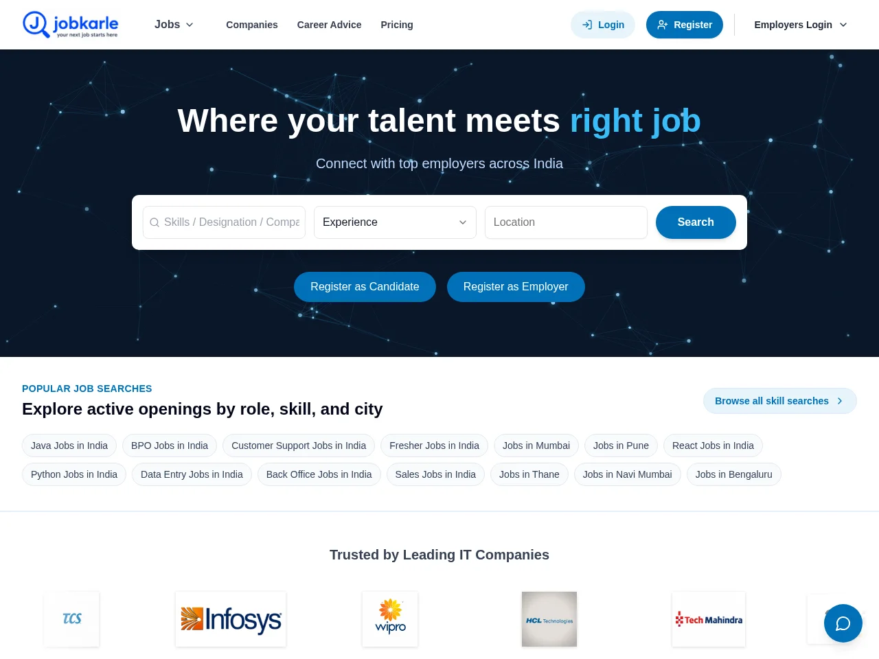 JobKarle screenshot JobKarle job board platform screenshot showing job search interface