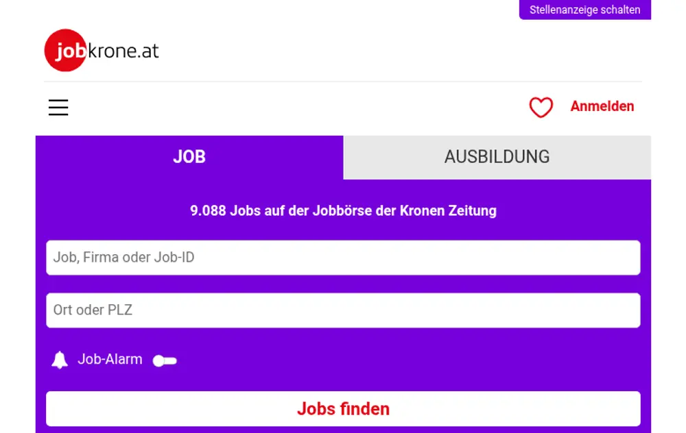 jobkrone.at job board platform screenshot showing job search interface