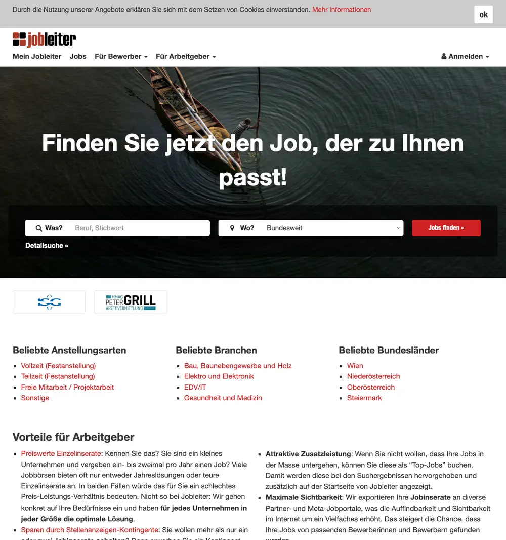 jobleiter.at job board platform screenshot showing job search interface