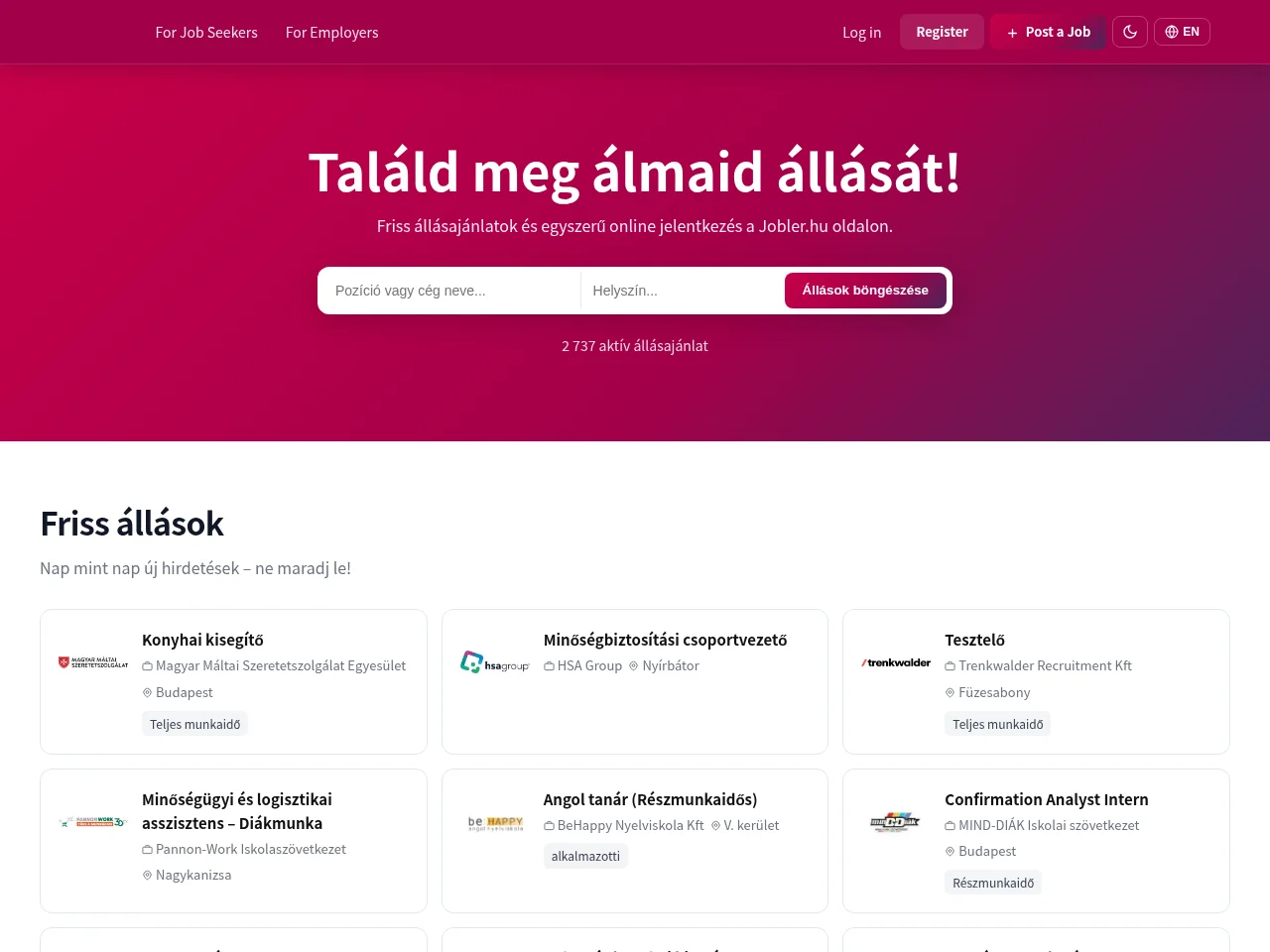 Jobler job board platform screenshot showing job search interface