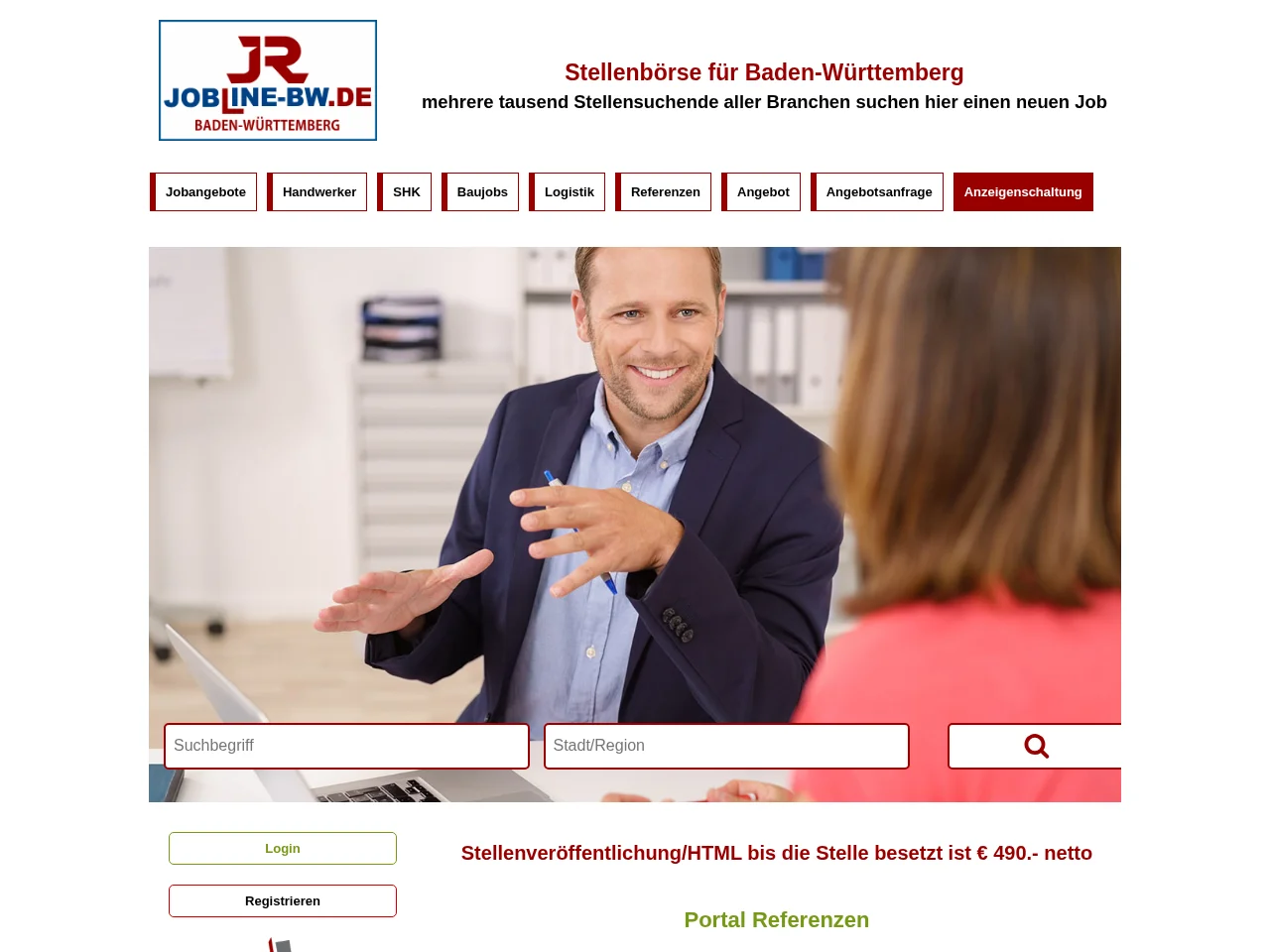 jobline-bw.de job board platform screenshot showing job search interface