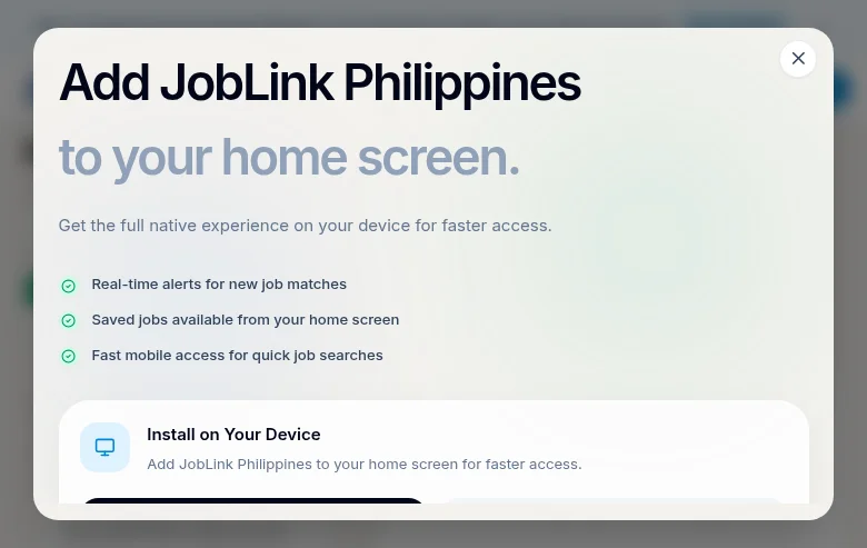 JobLink Philippines screenshot JobLink Philippines job board platform screenshot showing job search interface