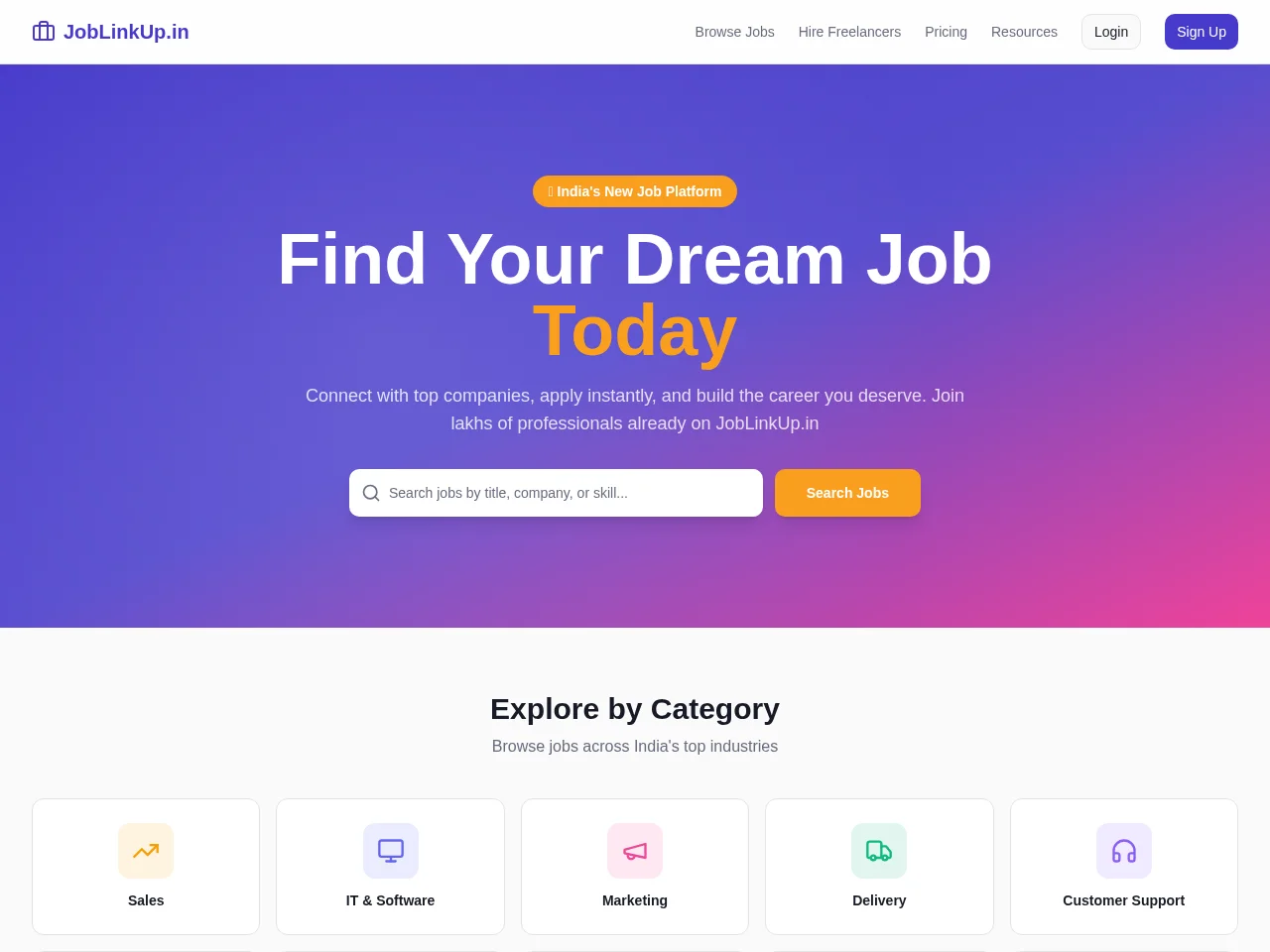 JobLinkUp.in screenshot JobLinkUp.in job board platform screenshot showing job search interface