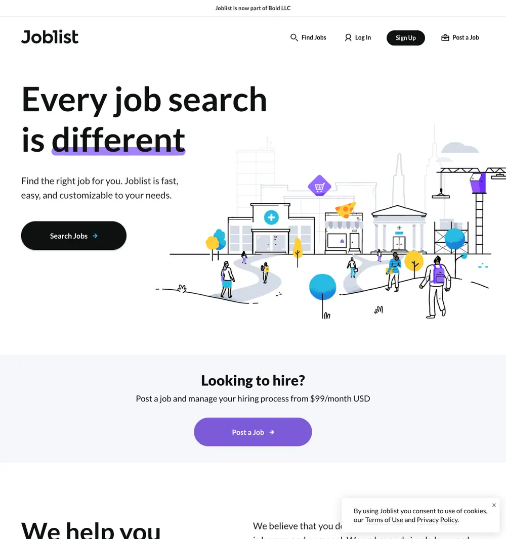 Joblist job board platform screenshot showing job search interface