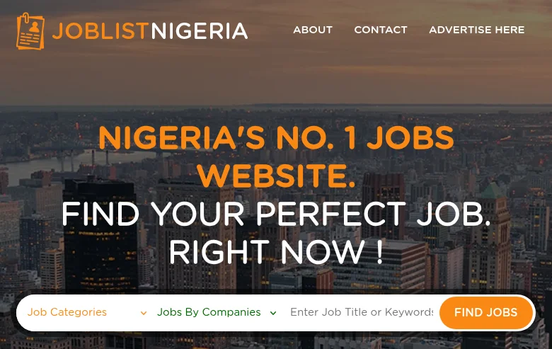 Joblistnigeria.com screenshot Joblistnigeria.com job board platform screenshot showing job search interface