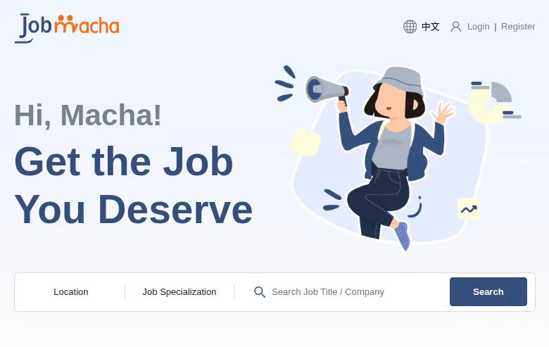 JobMacha job board platform screenshot showing job search interface