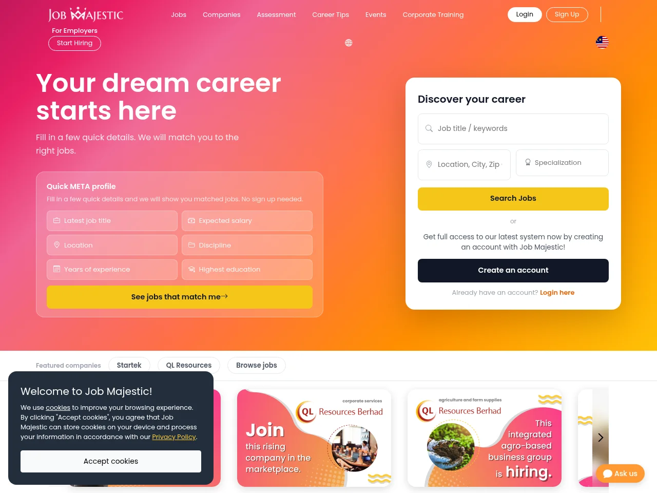 Job Majestic screenshot Job Majestic job board platform screenshot showing job search interface