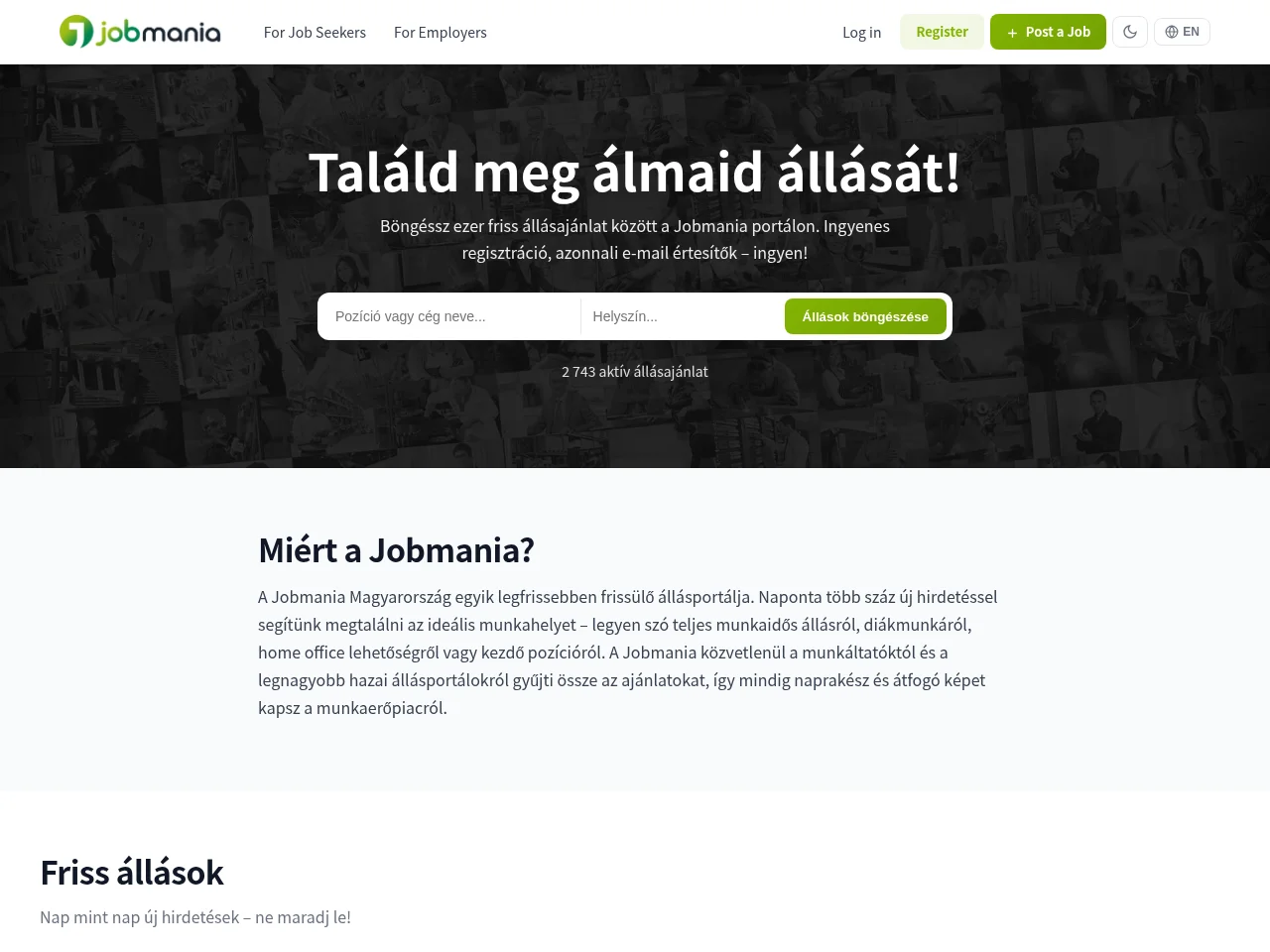 Jobmania job board platform screenshot showing job search interface