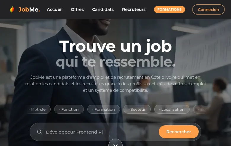 JobMe screenshot JobMe job board platform screenshot showing job search interface