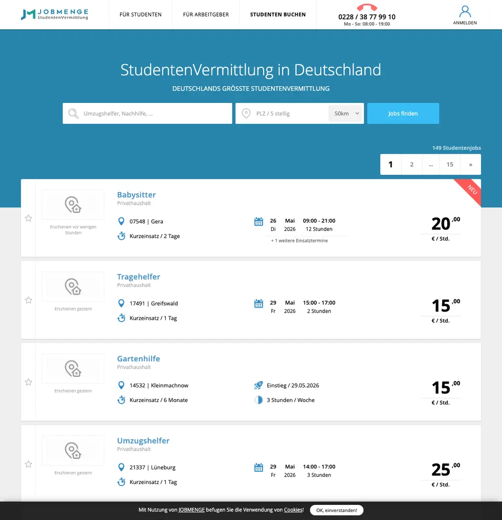 JOBMENGE job board platform screenshot showing job search interface