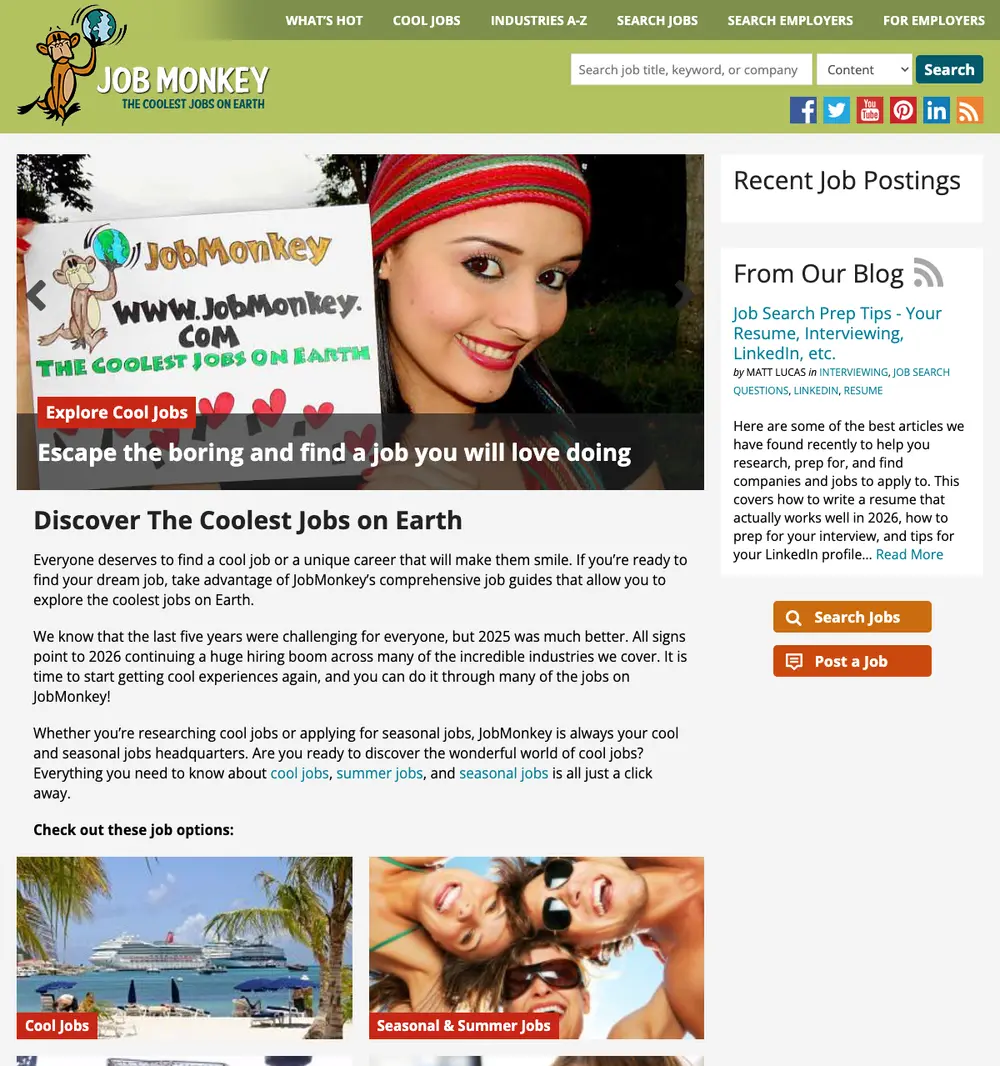 JobMonkey job board platform screenshot showing job search interface