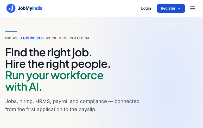 JobMyIndia job board platform screenshot showing job search interface