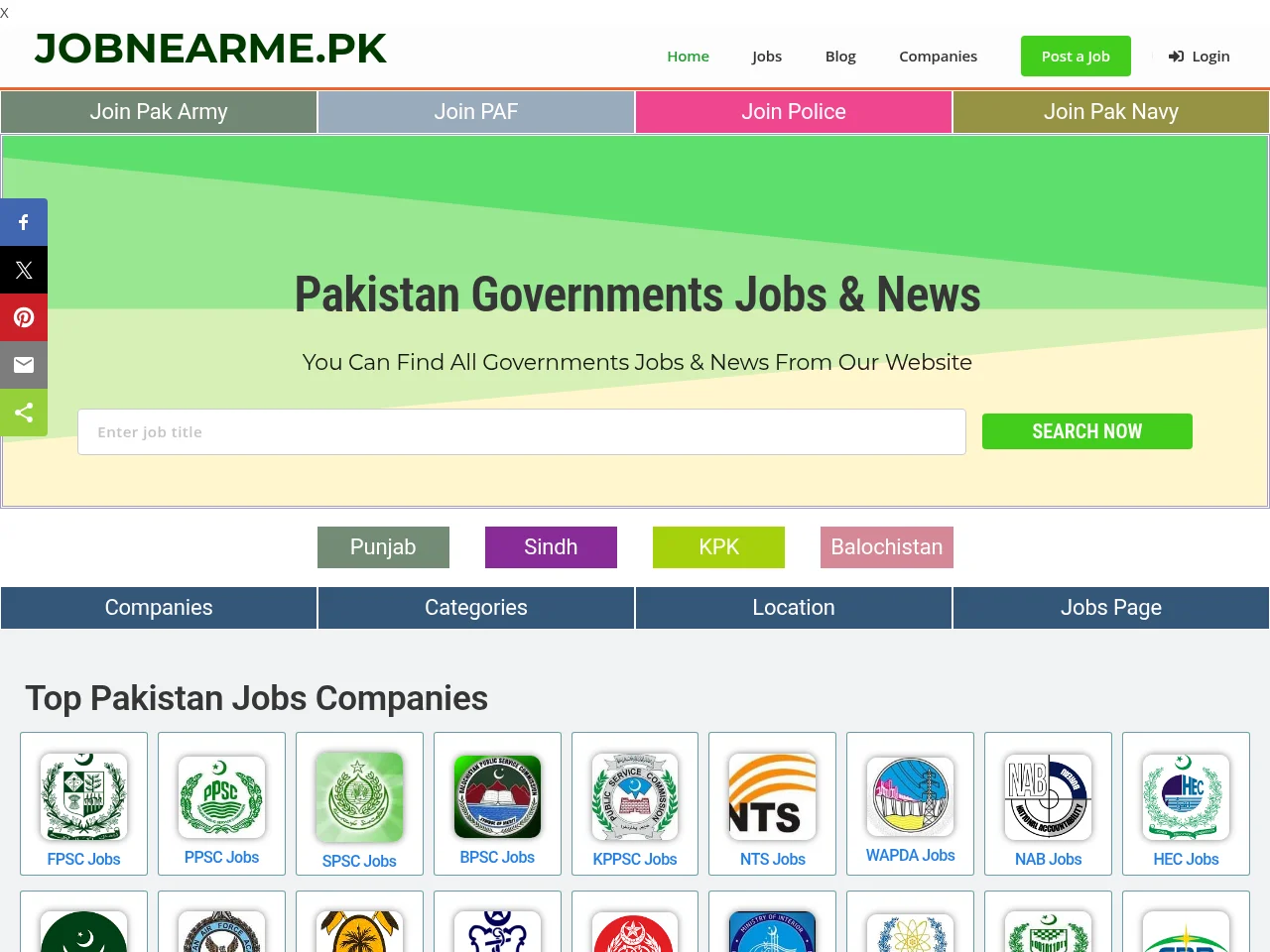 jobnearme.pk job board platform screenshot showing job search interface