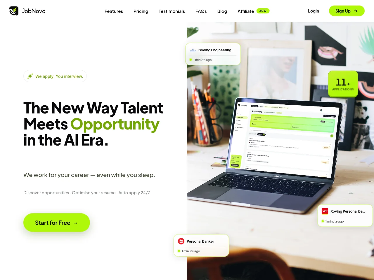 Jobnova job board platform screenshot showing job search interface