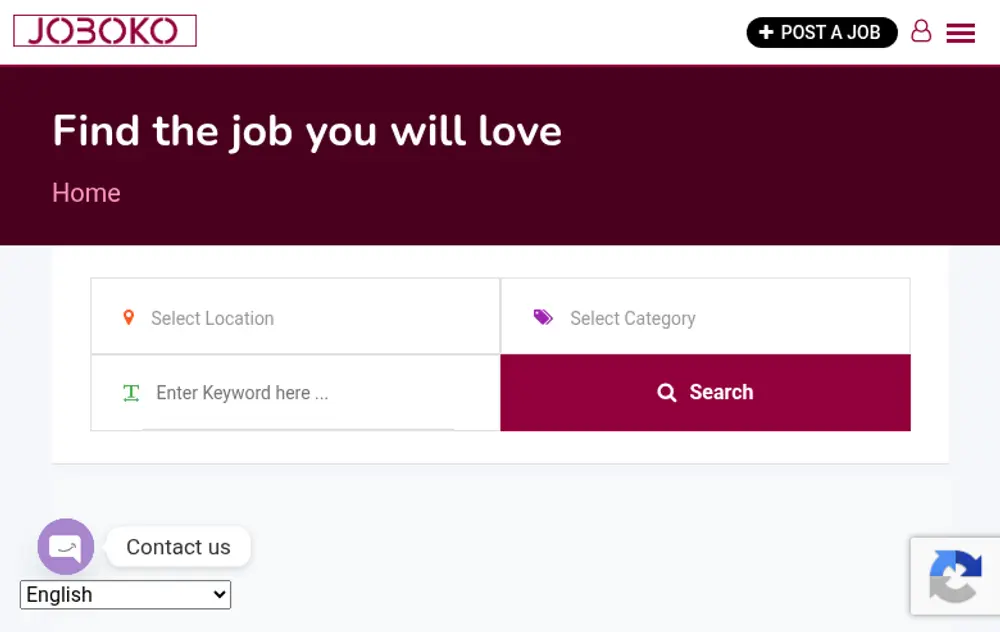 Joboko job board platform screenshot showing job search interface