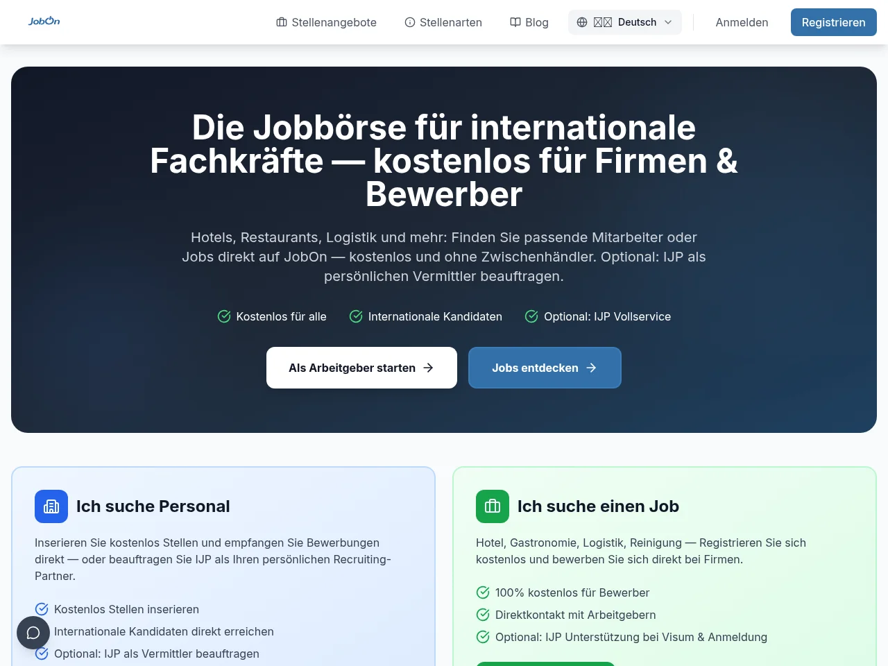 JobOn job board platform screenshot showing job search interface