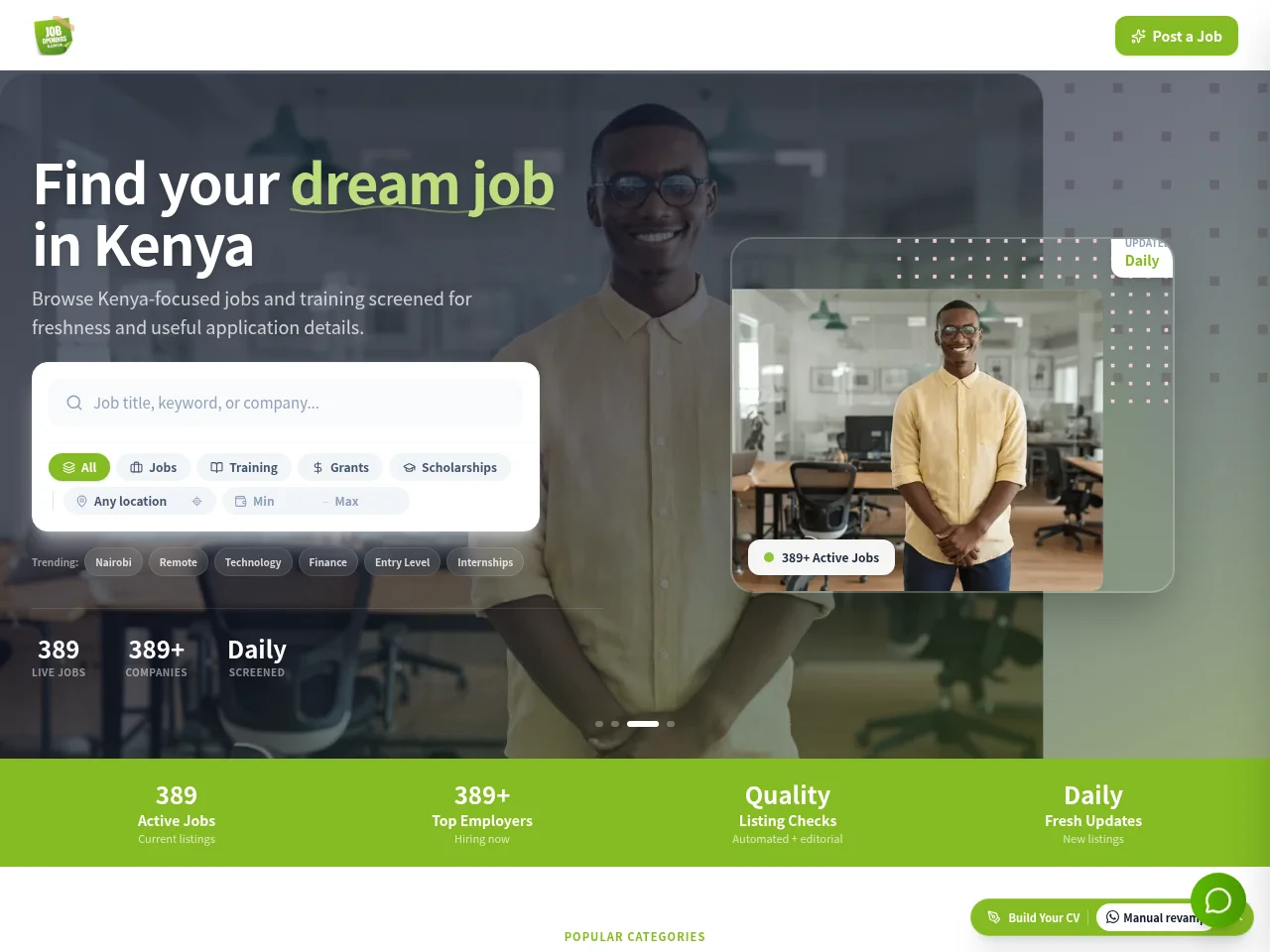 Job Openings Kenya screenshot Job Openings Kenya job board platform screenshot showing job search interface