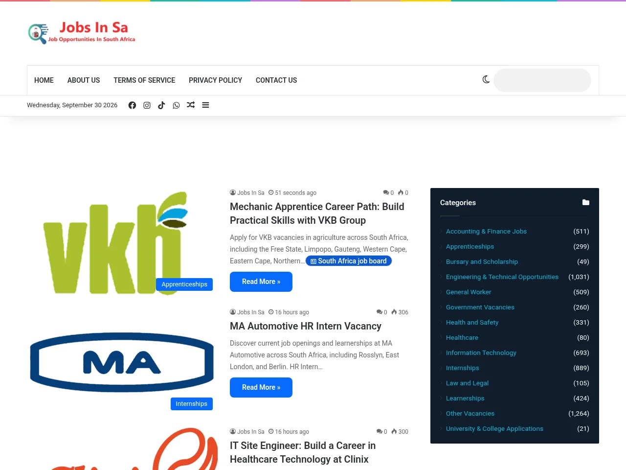 Job Opportunities In South Africa screenshot Job Opportunities In South Africa job board platform screenshot showing job search interface