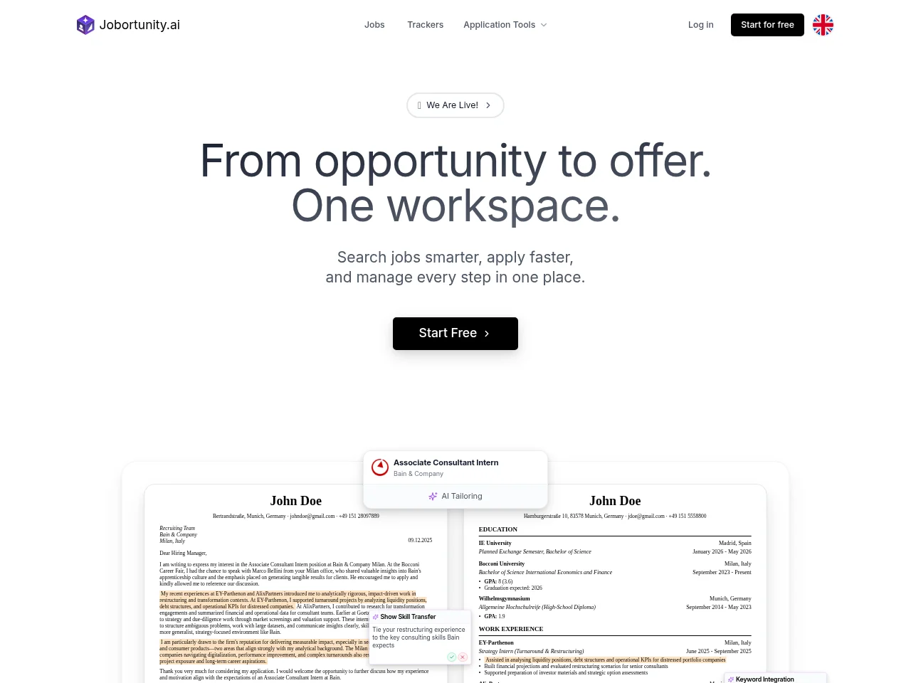 Jobortunity screenshot Jobortunity job board platform screenshot showing job search interface