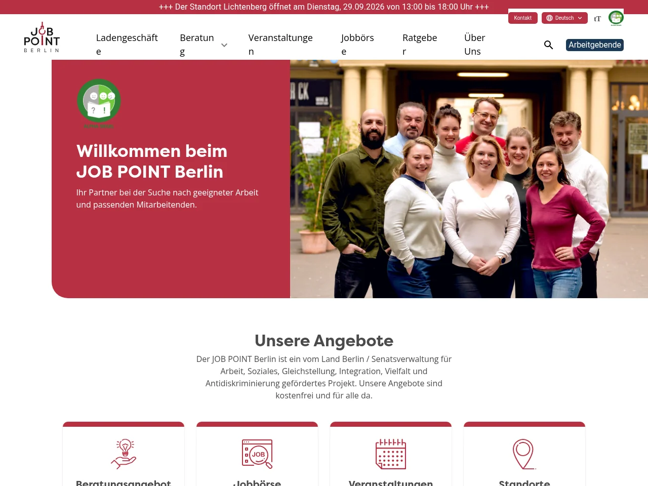 JOB POINT Berlin job board platform screenshot showing job search interface