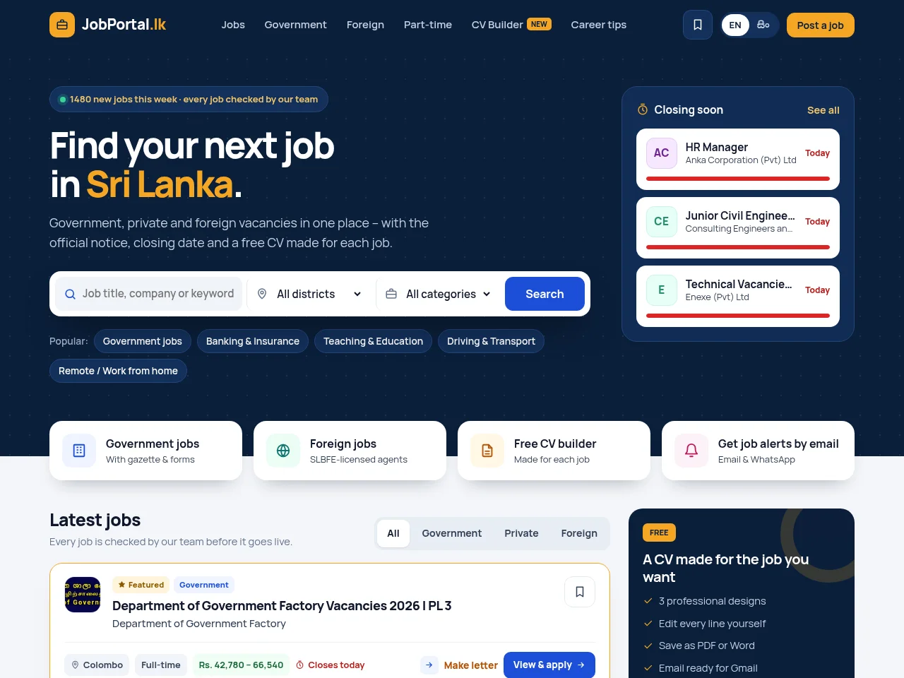 JobPortal LK screenshot JobPortal LK website screenshot