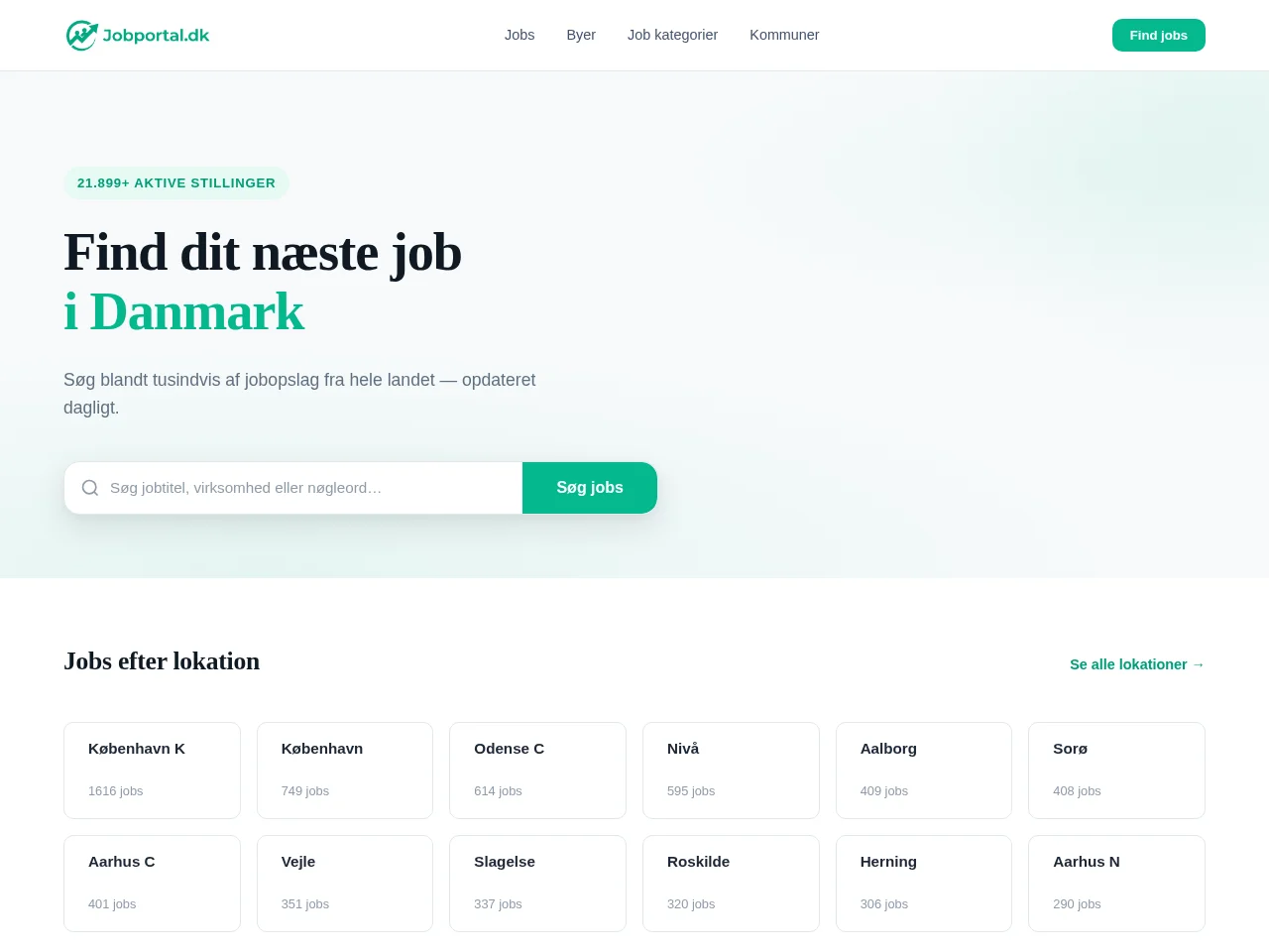 Jobportal.dk job board platform screenshot showing job search interface