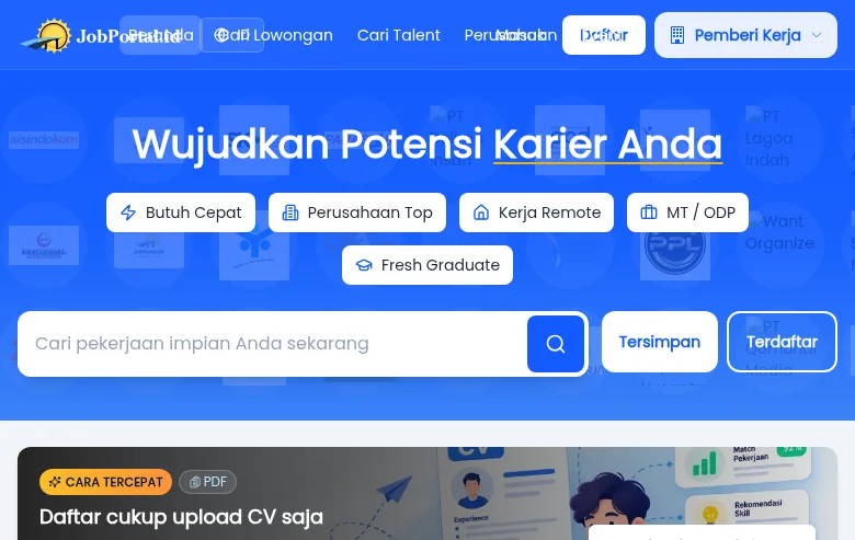 JobPortal Indonesia job board platform screenshot showing job search interface