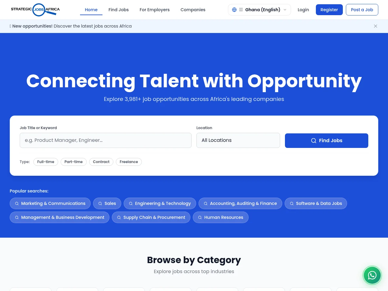 Strategic Jobs Africa screenshot Strategic Jobs Africa job board platform screenshot showing job search interface