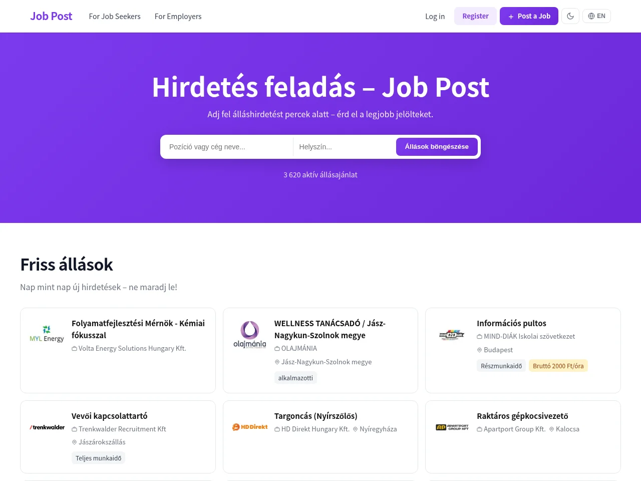 Job Post job board platform screenshot showing job search interface