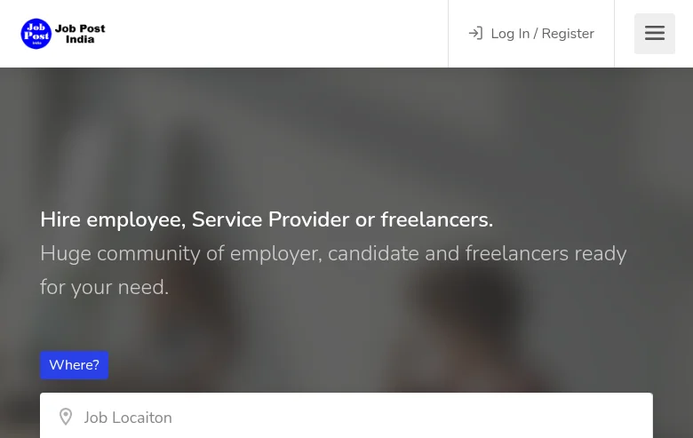Job Post India job board platform screenshot showing job search interface