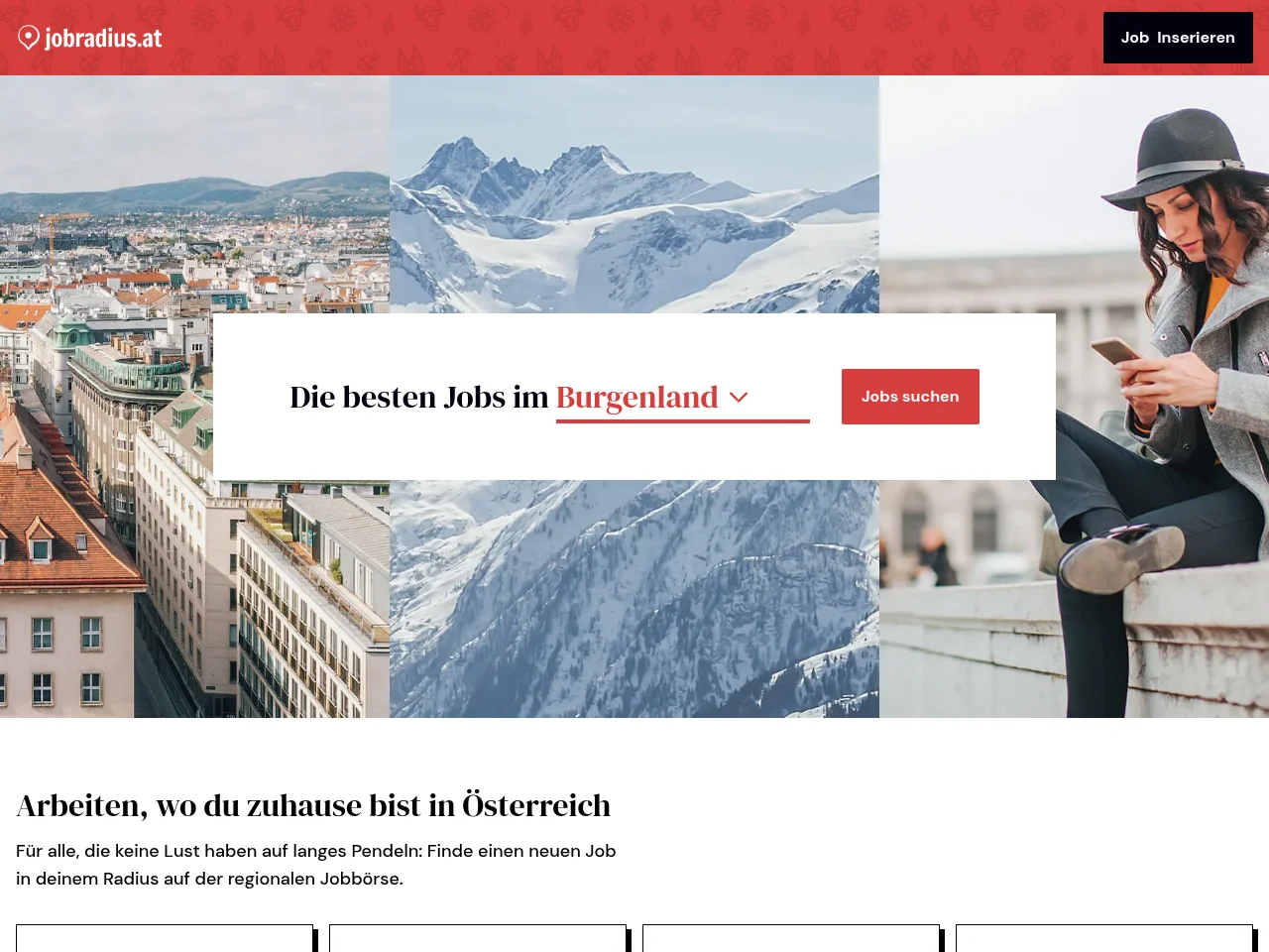 Jobradius Österreich job board platform screenshot showing job search interface