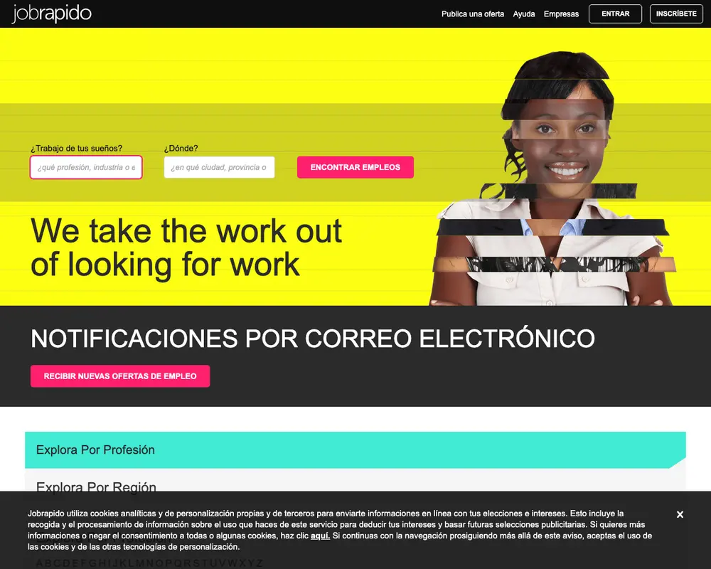 Jobrapido job board platform screenshot showing job search interface