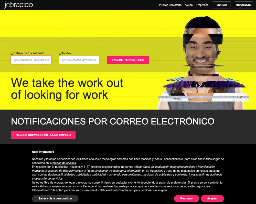 Jobrapido job board platform screenshot showing job search interface