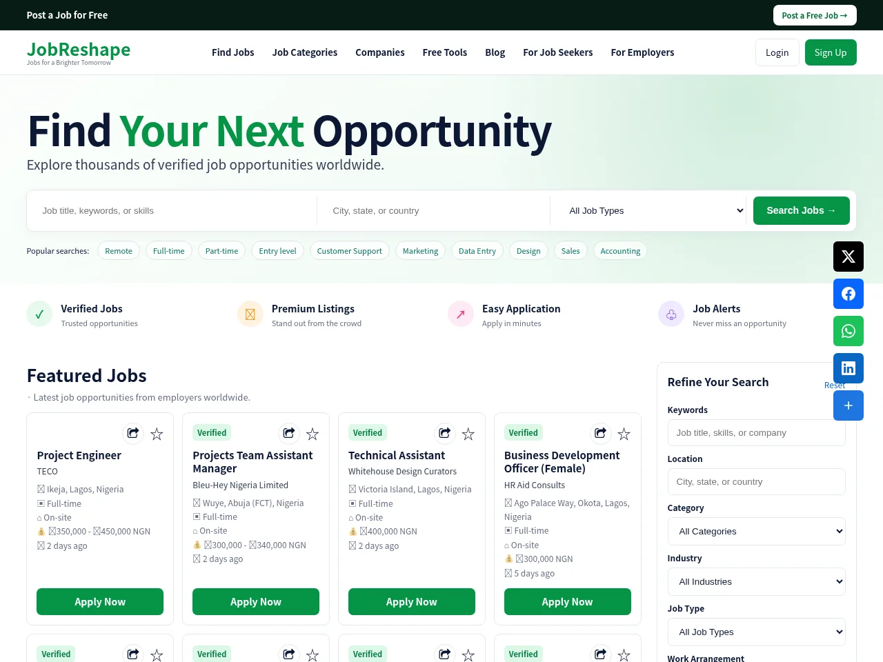 JobReshape website screenshot