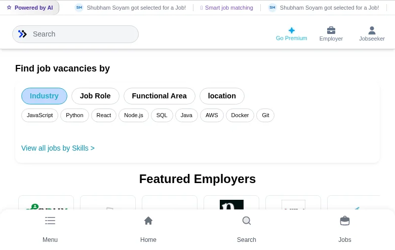 JobRinger job board platform screenshot showing job search interface